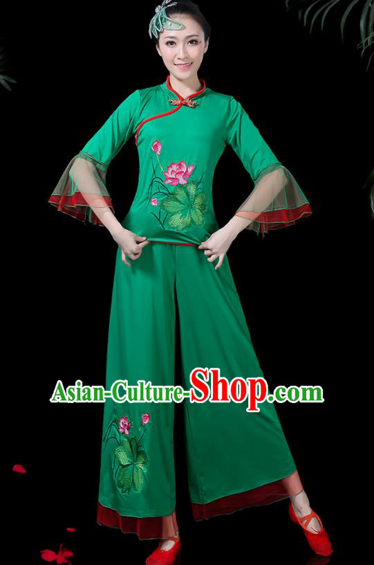 Chinese Classical Drum Dance Green Costume Traditional Folk Dance Lotus Dance Yangko Clothing for Women