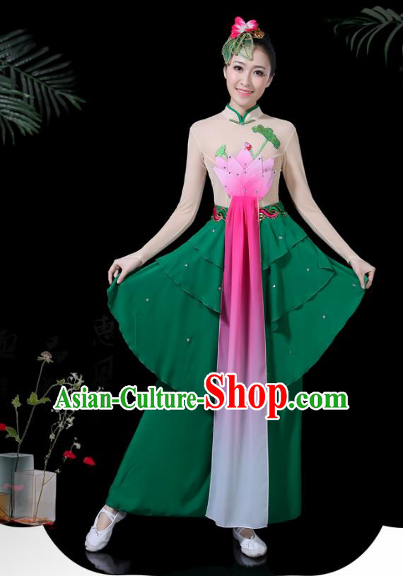 Chinese Classical Lotus Dance Costume Traditional Folk Dance Fan Dance Clothing for Women