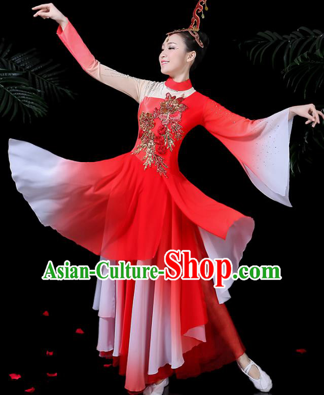 Chinese Classical Umbrella Dance Red Costume Traditional Folk Dance Fan Dance Clothing for Women