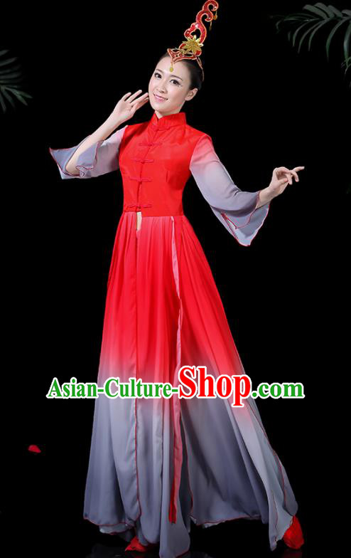 Chinese Classical Dance Red Dress Traditional Folk Dance Fan Dance Clothing for Women