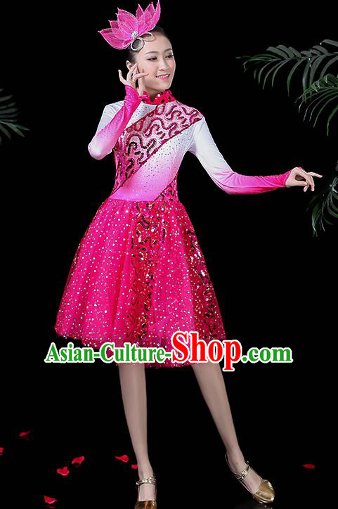 Professional Modern Dance Costume Stage Performance Chorus Rosy Dress for Women