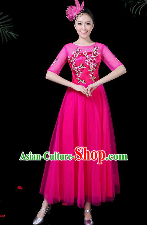 Professional Modern Dance Costume Stage Performance Chorus Rosy Veil Dress for Women