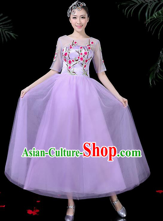Professional Modern Dance Costume Stage Performance Chorus Purple Veil Dress for Women