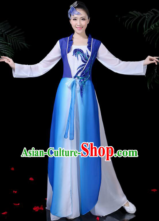 Chinese Classical Dance Royalblue Costume Traditional Yangko Folk Dance Fan Dance Clothing for Women