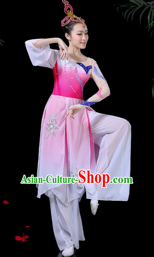Chinese Classical Dance Pink Costume Traditional Umbrella Dance Fan Dance Clothing for Women