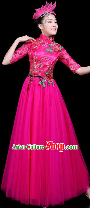 Professional Dance Modern Dance Costume Stage Performance Chorus Rosy Veil Dress for Women