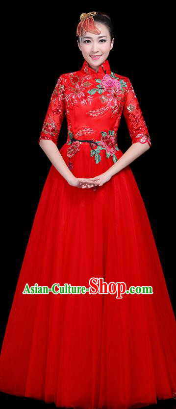 Professional Dance Modern Dance Costume Stage Performance Chorus Red Veil Dress for Women