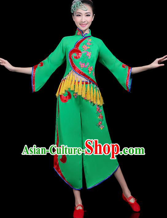 Traditional Fan Dance Yangko Green Costumes Chinese Folk Dance Umbrella Dance Costume for Women