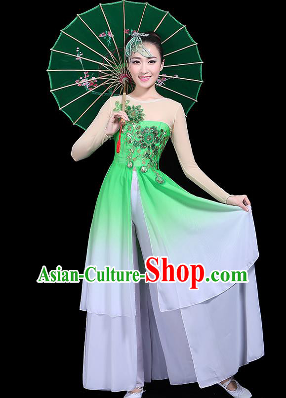 Traditional Classical Jasmine Flower Dance Green Dress Chinese Folk Dance Umbrella Dance Costume for Women