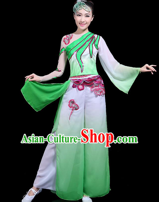 Traditional Classical Dance Green Clothing Chinese Folk Dance Umbrella Dance Costume for Women