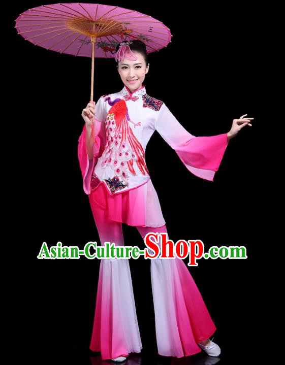 Traditional Classical Dance Yangge Pink Clothing Chinese Folk Dance Umbrella Dance Costume for Women