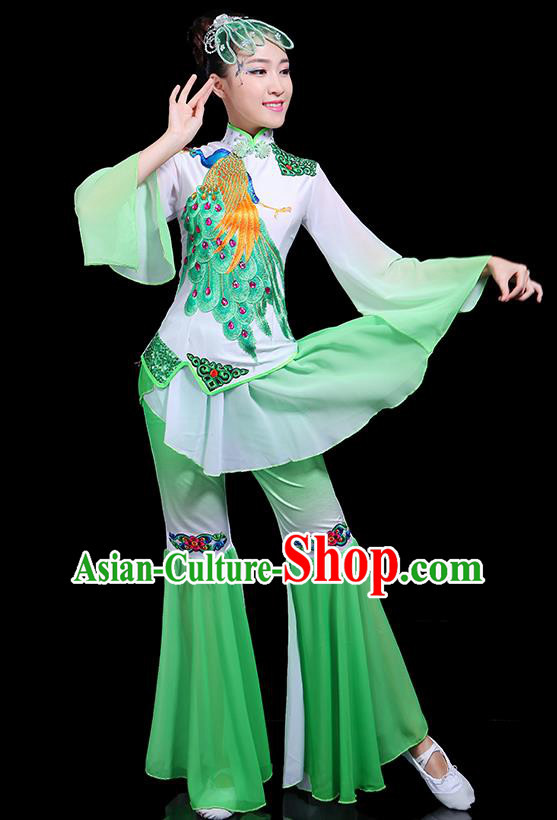 Traditional Classical Dance Yangge Green Clothing Chinese Folk Dance Umbrella Dance Costume for Women