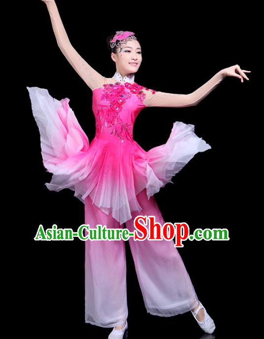 Traditional Classical Dance Umbrella Dance Pink Clothing Chinese Folk Dance Costume for Women