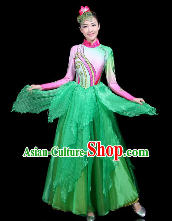 Traditional Classical Dance Umbrella Dance Green Clothing Chinese Folk Dance Costume for Women