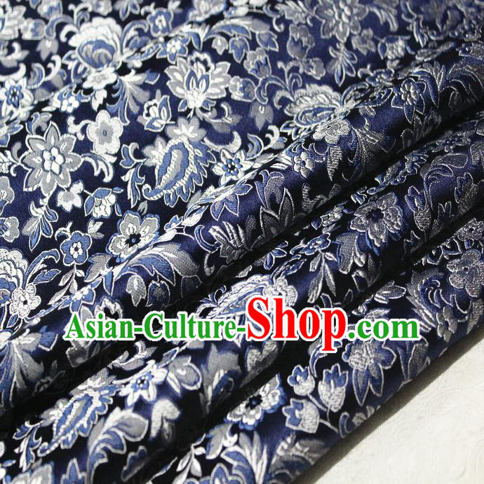 Chinese Traditional Cheongsam Cloth Tang Suit Navy Brocade Fabric Silk Material Drapery