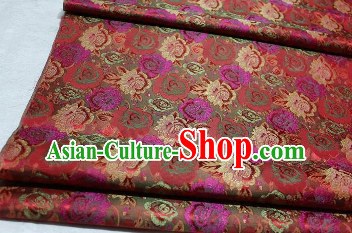 Chinese Traditional Cheongsam Cloth Tang Suit Rose Pattern Red Brocade Fabric Silk Material Drapery