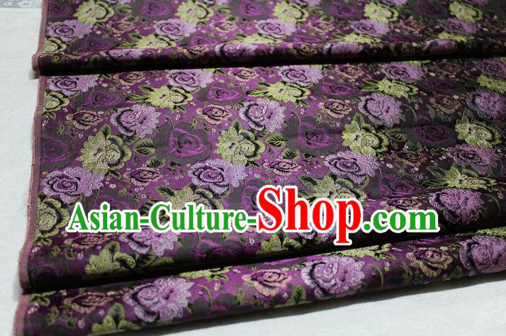 Chinese Traditional Cheongsam Cloth Tang Suit Rose Pattern Purple Brocade Fabric Silk Material Drapery