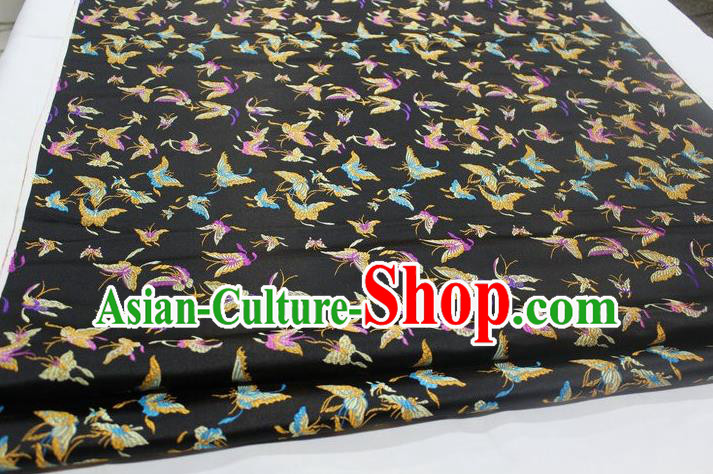 Chinese Traditional Cheongsam Cloth Tang Suit Butterfly Pattern Black Brocade Fabric Silk Material Drapery