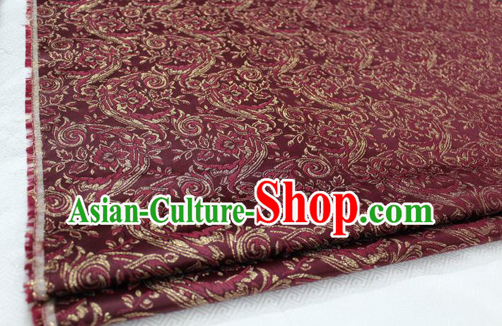 Chinese Traditional Cloth Mongolian Robe Wine Red Brocade Fabric Tang Suit Silk Material Drapery