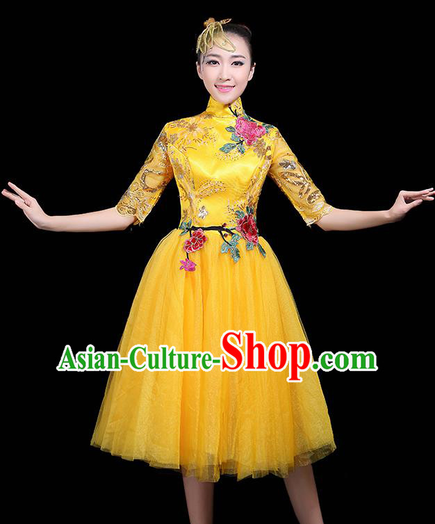 Professional Dance Modern Dance Yellow Dress Stage Performance Chorus Costume for Women