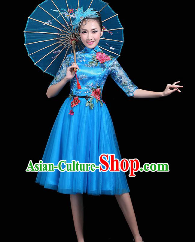 Professional Dance Modern Dance Blue Dress Stage Performance Chorus Costume for Women