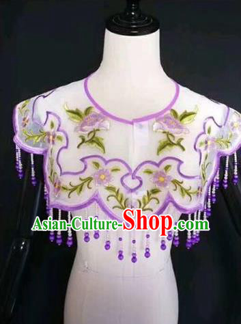 Chinese Traditional Beijing Opera Diva Accessories Peking Opera Costume Embroidered Purple Cloud Tippet for Adults