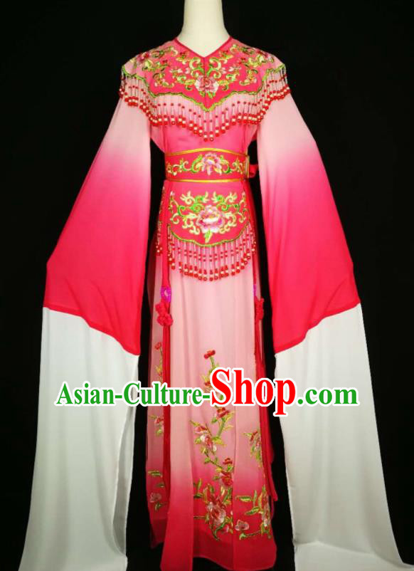 Chinese Traditional Beijing Opera Diva Embroidered Peony Pink Dress Peking Opera Princess Costume for Adults