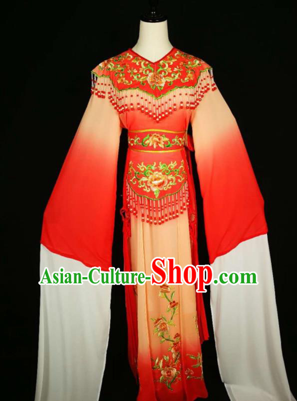 Chinese Traditional Beijing Opera Diva Embroidered Peony Red Dress Peking Opera Princess Costume for Adults