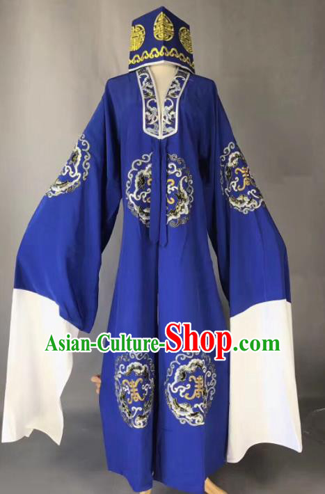 Chinese Traditional Beijing Opera Old Gentleman Costume Peking Opera Royalblue Robe for Adults