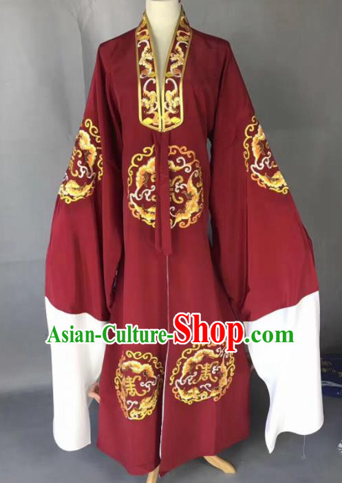 Chinese Traditional Beijing Opera Old Gentleman Costume Peking Opera Wine Red Robe for Adults