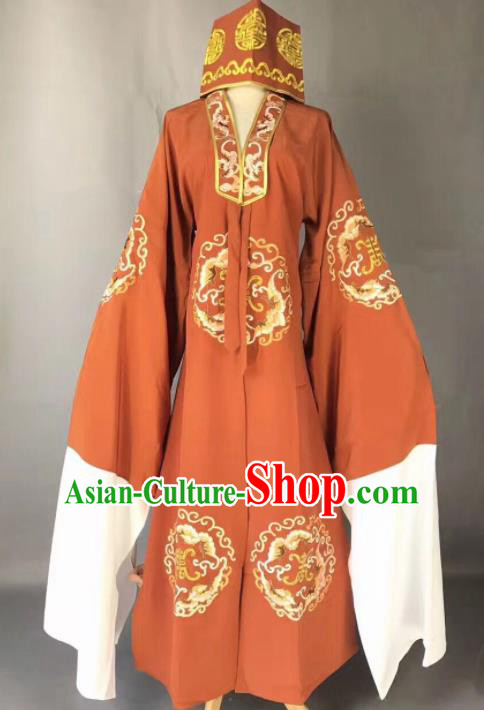 Chinese Traditional Beijing Opera Old Gentleman Costume Peking Opera Orange Robe for Adults