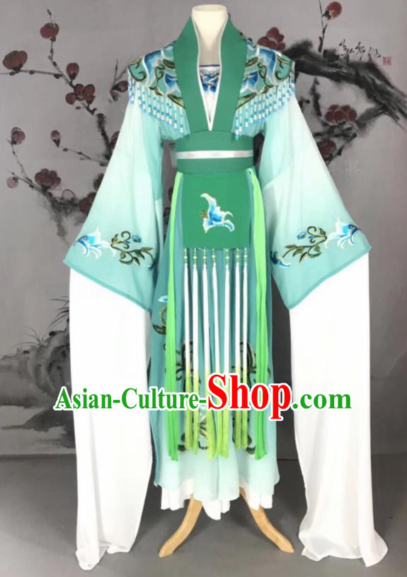 Chinese Traditional Beijing Opera Princess Green Hanfu Dress Peking Opera Diva Water Sleeve Costume for Adults
