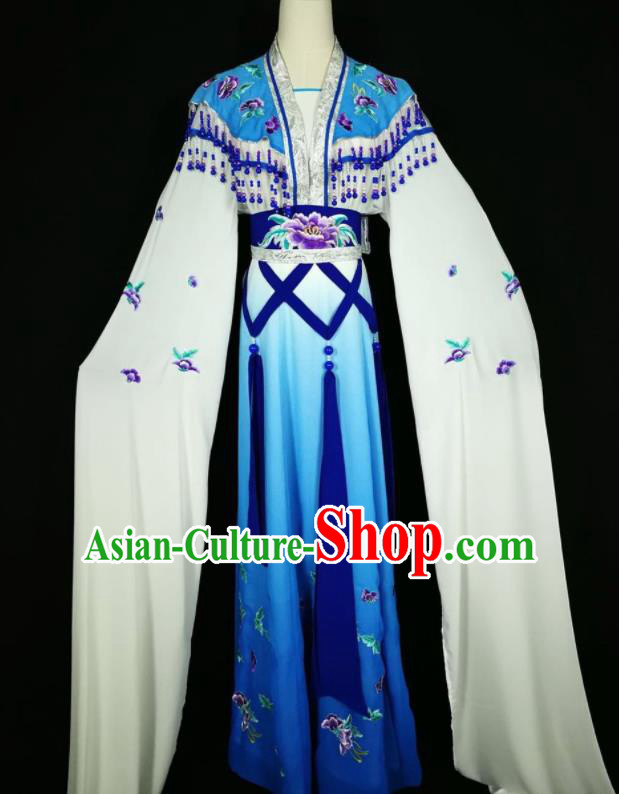 Chinese Traditional Beijing Opera Actress Costume Princess Embroidered Royalblue Hanfu Dress for Adults