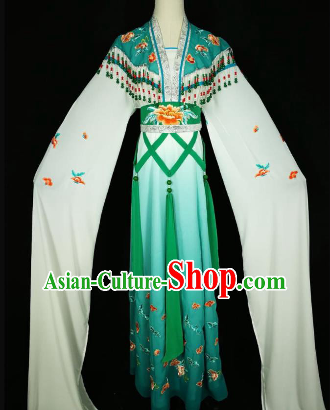 Chinese Traditional Beijing Opera Actress Costume Princess Embroidered Peacock Green Hanfu Dress for Adults