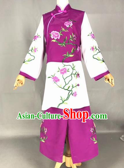 Chinese Traditional Beijing Opera Maidservants Embroidered Purple Clothing Peking Opera Diva Costumes for Adults