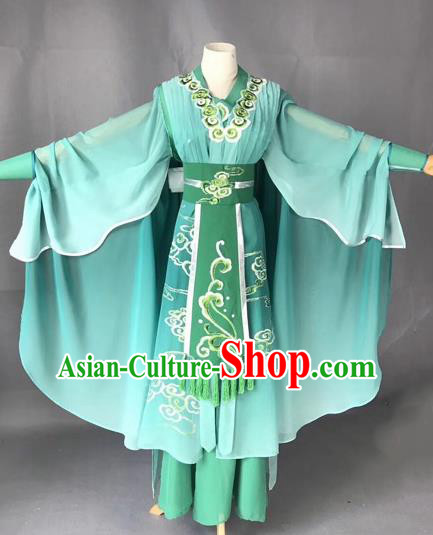 Chinese Traditional Beijing Opera Martial Arts Lady Green Clothing Peking Opera Actress Costumes for Adults