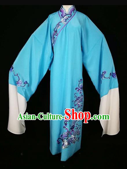 Chinese Traditional Beijing Opera Scholar Blue Robe Peking Opera Niche Costume for Adults