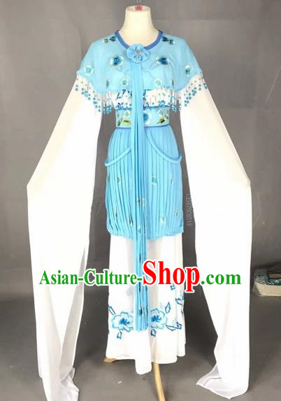 Chinese Traditional Beijing Opera Princess Blue Dress Peking Opera Diva Costumes for Adults