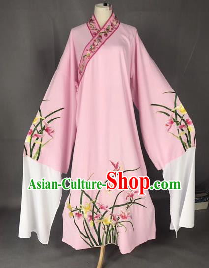 Chinese Traditional Beijing Opera Scholar Embroidered Orchid Pink Robe Peking Opera Niche Costume for Adults