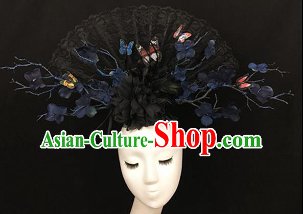 Top Halloween Black Lace Hair Accessories Stage Show Chinese Traditional Catwalks Headpiece for Women