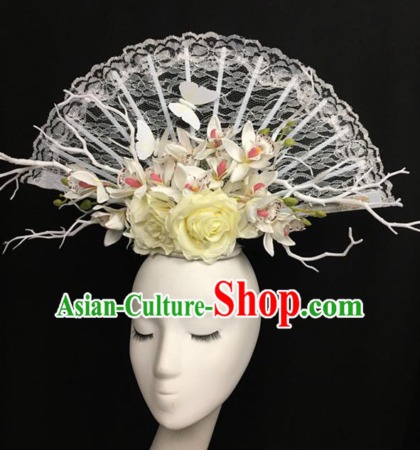 Top Halloween White Lace Hair Accessories Stage Show Chinese Traditional Catwalks Headpiece for Women