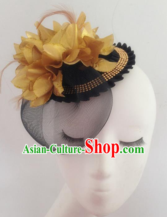 Top Halloween Catwalks Hair Accessories Stage Show Golden Peony Top Hat Headdress for Women