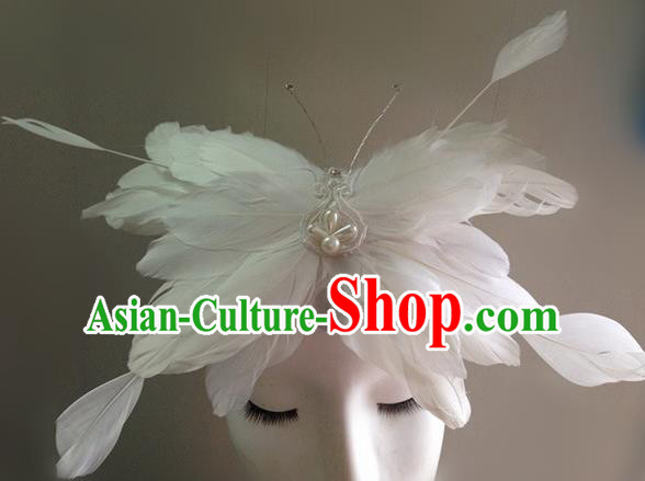 Top Halloween Catwalks Hair Accessories Stage Show White Feather Butterfly Headdress for Women