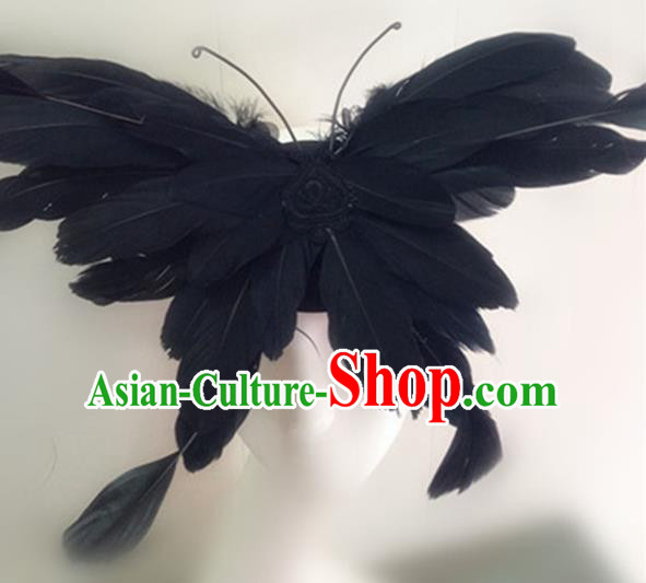 Top Halloween Catwalks Hair Accessories Stage Show Black Feather Butterfly Headdress for Women