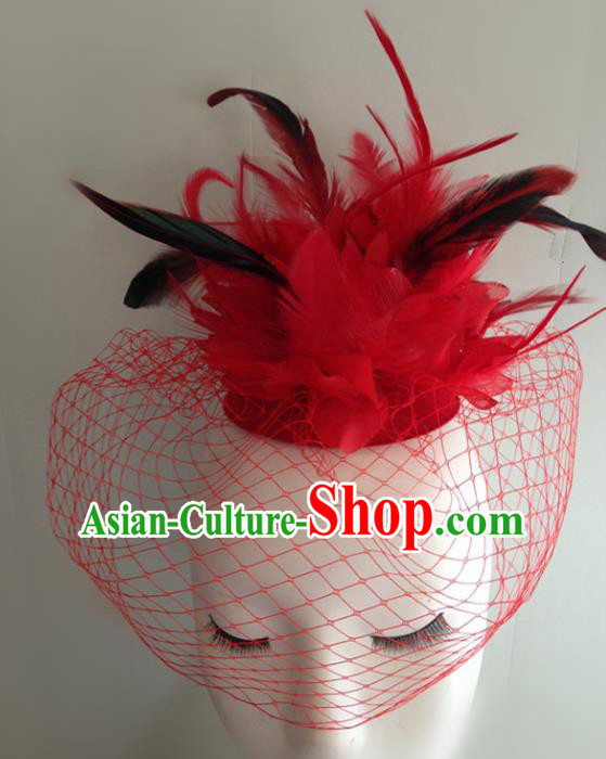 Top Halloween Catwalks Hair Accessories Stage Show Red Feather Top Hat Headdress for Women