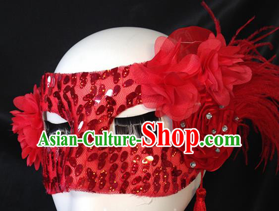 Top Halloween Accessories Brazilian Carnival Catwalks Red Feather Face Masks for Women