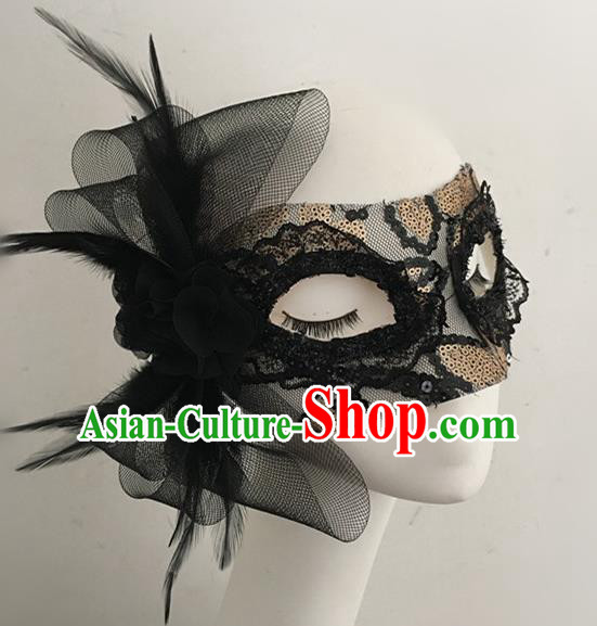 Top Halloween Accessories Brazilian Carnival Catwalks Black Feather Veil Face Masks for Women