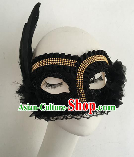 Top Halloween Accessories Brazilian Carnival Catwalks Black Feather Face Masks for Women