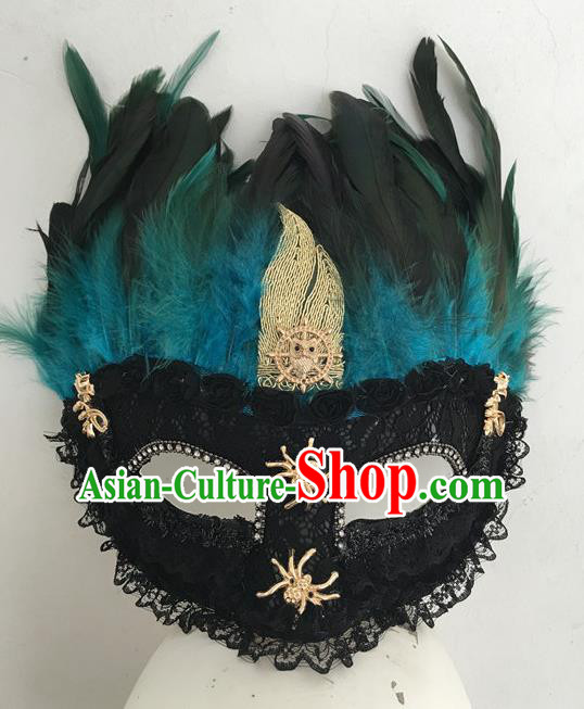 Top Halloween Accessories Brazilian Carnival Catwalks Blue Feather Face Masks for Women