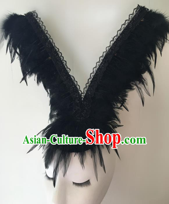 Top Halloween Catwalks Hair Accessories Stage Show Black Feather Headdress for Women